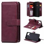 For OPPO Realme C15 Multifunctional Magnetic Copper Buckle Horizontal Flip Solid Color Leather Case with 10 Card Slots & Wallet & Holder & Photo Frame(Wine Red)