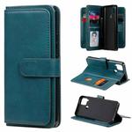 For OPPO Realme C15 Multifunctional Magnetic Copper Buckle Horizontal Flip Solid Color Leather Case with 10 Card Slots & Wallet & Holder & Photo Frame(Dark Green)