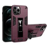 For iPhone 12 / 12 Pro 2 in 1 PC + TPU Shockproof Protective Case with Invisible Holder(Wine Red)
