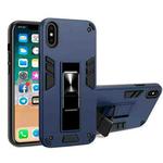 For iPhone X / XS 2 in 1 PC + TPU Shockproof Protective Case with Invisible Holder(Royal Blue)