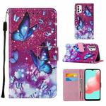 For Samsung Galaxy A32 5G Cross Texture Painting Pattern Horizontal Flip Leather Case with Holder & Card Slots & Wallet & Lanyard(Purple Butterfly)