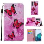 For Samsung Galaxy S21 5G Cross Texture Painting Pattern Horizontal Flip Leather Case with Holder & Card Slots & Wallet & Lanyard(Pink Butterfly)