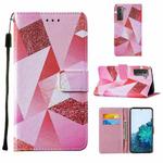 For Samsung Galaxy S21 5G Cross Texture Painting Pattern Horizontal Flip Leather Case with Holder & Card Slots & Wallet & Lanyard(Pink Rhombus)