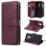 For Motorola Moto G9 Play Multifunctional Magnetic Copper Buckle Horizontal Flip Solid Color Leather Case with 10 Card Slots & Wallet & Holder & Photo Frame(Wine Red)