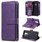 For Motorola Moto G9 Play Multifunctional Magnetic Copper Buckle Horizontal Flip Solid Color Leather Case with 10 Card Slots & Wallet & Holder & Photo Frame(Purple)