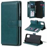 For Motorola Moto G9 Plus Multifunctional Magnetic Copper Buckle Horizontal Flip Solid Color Leather Case with 10 Card Slots & Wallet & Holder & Photo Frame(Dark Green)