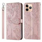 For iPhone 11 Pro Life of Tree Embossing Pattern Horizontal Flip Leather Case with Holder & Card Slot & Wallet & Photo Frame & Lanyard (Rose Gold)