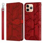 For iPhone 11 Pro Life of Tree Embossing Pattern Horizontal Flip Leather Case with Holder & Card Slot & Wallet & Photo Frame & Lanyard (Red)