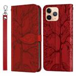 For iPhone 11 Pro Max Life of Tree Embossing Pattern Horizontal Flip Leather Case with Holder & Card Slot & Wallet & Photo Frame & Lanyard (Red)
