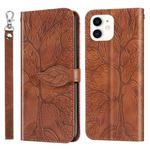 For iPhone 12 mini Life of Tree Embossing Pattern Horizontal Flip Leather Case with Holder & Card Slot & Wallet & Photo Frame & Lanyard (Brown)