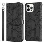 For iPhone 12 Pro Max Life of Tree Embossing Pattern Horizontal Flip Leather Case with Holder & Card Slot & Wallet & Photo Frame & Lanyard(Black)