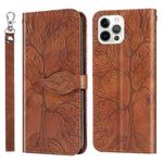 For iPhone 12 Pro Max Life of Tree Embossing Pattern Horizontal Flip Leather Case with Holder & Card Slot & Wallet & Photo Frame & Lanyard(Brown)