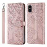 For iPhone X / XS Life of Tree Embossing Pattern Horizontal Flip Leather Case with Holder & Card Slot & Wallet & Photo Frame & Lanyard(Rose Gold)