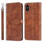 For iPhone X / XS Life of Tree Embossing Pattern Horizontal Flip Leather Case with Holder & Card Slot & Wallet & Photo Frame & Lanyard(Brown)