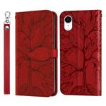 For iPhone XR Life of Tree Embossing Pattern Horizontal Flip Leather Case with Holder & Card Slot & Wallet & Photo Frame & Lanyard(Red)