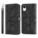 For iPhone XR Life of Tree Embossing Pattern Horizontal Flip Leather Case with Holder & Card Slot & Wallet & Photo Frame & Lanyard(Black)