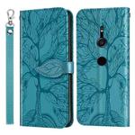 For Sony Xperia XZ2 Life of Tree Embossing Pattern Horizontal Flip Leather Case with Holder & Card Slot & Wallet & Photo Frame & Lanyard(Lake Blue)