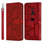 For Sony Xperia XZ2 Life of Tree Embossing Pattern Horizontal Flip Leather Case with Holder & Card Slot & Wallet & Photo Frame & Lanyard(Red)