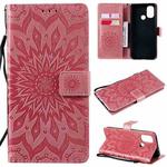 For OnePlus Nord N100 Sun Embossing Pattern Horizontal Flip Leather Case with Card Slot & Holder & Wallet & Lanyard(Pink)