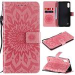 For LG K22 / K22 Plus Sun Embossing Pattern Horizontal Flip Leather Case with Card Slot & Holder & Wallet & Lanyard(Pink)
