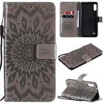 For LG K22 / K22 Plus Sun Embossing Pattern Horizontal Flip Leather Case with Card Slot & Holder & Wallet & Lanyard(Grey)