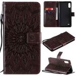 For LG K22 / K22 Plus Sun Embossing Pattern Horizontal Flip Leather Case with Card Slot & Holder & Wallet & Lanyard(Brown)