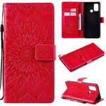 For OPPO A53(2020) / A33(2020) / A53s / A32 Sun Embossing Pattern Horizontal Flip Leather Case with Card Slot & Holder & Wallet & Lanyard(Red)