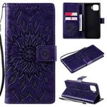 For OPPO F17 Pro / Reno4 Lite Sun Embossing Pattern Horizontal Flip Leather Case with Card Slot & Holder & Wallet & Lanyard(Purple)