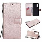 For OPPO Realme 7 Sun Embossing Pattern Horizontal Flip Leather Case with Card Slot & Holder & Wallet & Lanyard(Rose Gold)