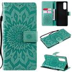 For OPPO Reno4 Pro 4G Sun Embossing Pattern Horizontal Flip Leather Case with Card Slot & Holder & Wallet & Lanyard(Green)