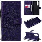 For OPPO Reno4 Pro 4G Sun Embossing Pattern Horizontal Flip Leather Case with Card Slot & Holder & Wallet & Lanyard(Purple)