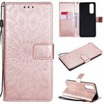 For OPPO Reno4 Pro 4G Sun Embossing Pattern Horizontal Flip Leather Case with Card Slot & Holder & Wallet & Lanyard(Rose Gold)