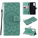 For OPPO Reno4 Sun Embossing Pattern Horizontal Flip Leather Case with Card Slot & Holder & Wallet & Lanyard(Green)