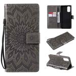 For OPPO Reno4 Sun Embossing Pattern Horizontal Flip Leather Case with Card Slot & Holder & Wallet & Lanyard(Grey)