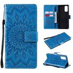 For OPPO Reno4 Sun Embossing Pattern Horizontal Flip Leather Case with Card Slot & Holder & Wallet & Lanyard(Blue)