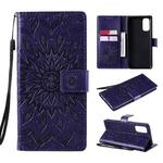 For OPPO Reno4 Sun Embossing Pattern Horizontal Flip Leather Case with Card Slot & Holder & Wallet & Lanyard(Purple)