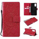 For OPPO Reno4 Sun Embossing Pattern Horizontal Flip Leather Case with Card Slot & Holder & Wallet & Lanyard(Red)