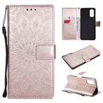 For OPPO Reno4 Sun Embossing Pattern Horizontal Flip Leather Case with Card Slot & Holder & Wallet & Lanyard(Rose Gold)