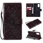 For OPPO Reno4 Sun Embossing Pattern Horizontal Flip Leather Case with Card Slot & Holder & Wallet & Lanyard(Brown)