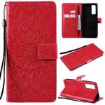 For Huawei P Smart 2021 Sun Embossing Pattern Horizontal Flip Leather Case with Card Slot & Holder & Wallet & Lanyard(Red)