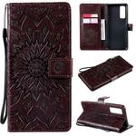 For Huawei P Smart 2021 Sun Embossing Pattern Horizontal Flip Leather Case with Card Slot & Holder & Wallet & Lanyard(Brown)