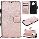 For Huawei Y9a Sun Embossing Pattern Horizontal Flip Leather Case with Card Slot & Holder & Wallet & Lanyard(Rose Gold)