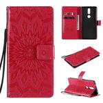 For Nokia 2.4 Sun Embossing Pattern Horizontal Flip Leather Case with Card Slot & Holder & Wallet & Lanyard(Red)