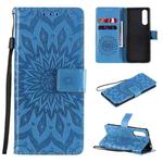 For Sony Xperia5 II Sun Embossing Pattern Horizontal Flip Leather Case with Card Slot & Holder & Wallet & Lanyard(Blue)