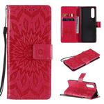 For Sony Xperia5 II Sun Embossing Pattern Horizontal Flip Leather Case with Card Slot & Holder & Wallet & Lanyard(Red)