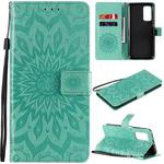 For Xiaomi Mi 10T / 10T Pro Sun Embossing Pattern Horizontal Flip Leather Case with Card Slot & Holder & Wallet & Lanyard(Green)