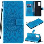 For Xiaomi Mi 10T / 10T Pro Sun Embossing Pattern Horizontal Flip Leather Case with Card Slot & Holder & Wallet & Lanyard(Blue)