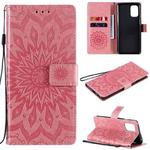 For OnePlus 8T Sun Embossing Pattern Horizontal Flip Leather Case with Card Slot & Holder & Wallet & Lanyard(Pink)