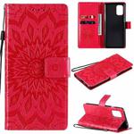 For OnePlus 8T Sun Embossing Pattern Horizontal Flip Leather Case with Card Slot & Holder & Wallet & Lanyard(Red)