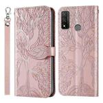 For Huawei P smart 2020 Life of Tree Embossing Pattern Horizontal Flip Leather Case with Holder & Card Slot & Wallet & Photo Frame & Lanyard(Rose Gold)